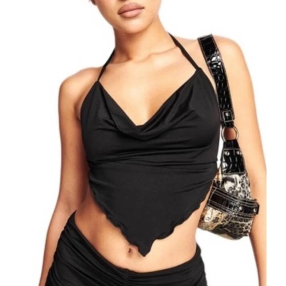I AM GIA Y2K Rave Circe Halter Crop Top XXS Black Festival Clubwear Edgy Bratz